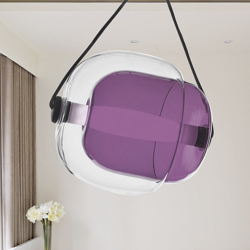 Janine - Modern Candy-Shaped Pendant Light Modern Clear Glass 1 Light Led Hanging Ceiling Lamp in Grey/Yellow/Purple with Cord