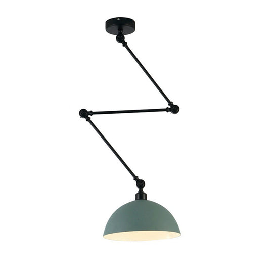 Industrial Style Metal Kitchen Pendant Lamp - Domed Green/Yellow 1-Light Suspension With Extendable