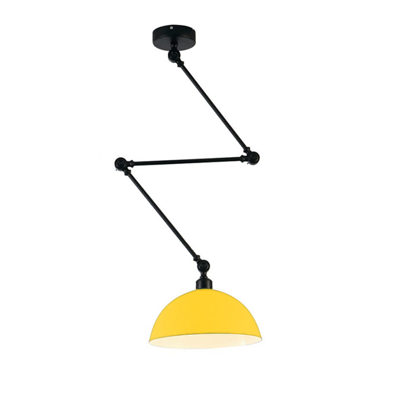 Industrial Style Metal Kitchen Pendant Lamp - Domed Green/Yellow 1-Light Suspension With Extendable