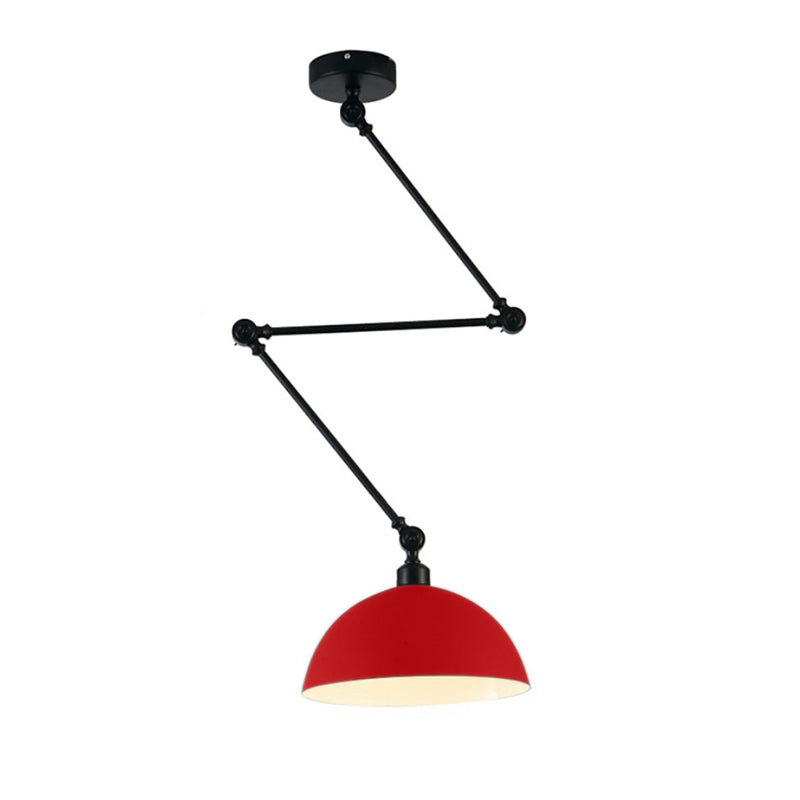 Industrial Style Metal Kitchen Pendant Lamp - Domed Green/Yellow 1-Light Suspension With Extendable