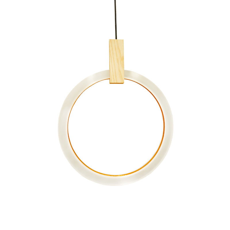 White Bedroom Suspension Pendant with Acrylic Shade and Ring Detail - 8"/12"/16" Dia