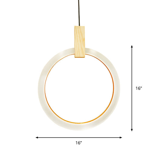 White Bedroom Suspension Pendant with Acrylic Shade and Ring Detail - 8"/12"/16" Dia