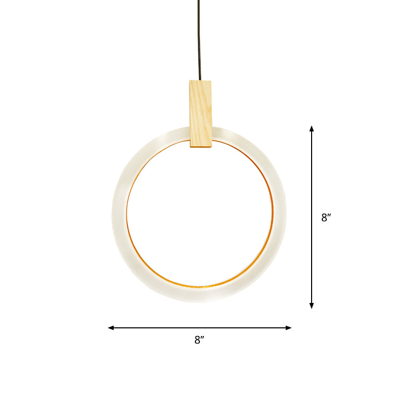 White Bedroom Suspension Pendant with Acrylic Shade and Ring Detail - 8"/12"/16" Dia