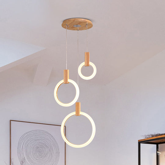 White Bedroom Suspension Pendant with Acrylic Shade and Ring Detail - 8"/12"/16" Dia