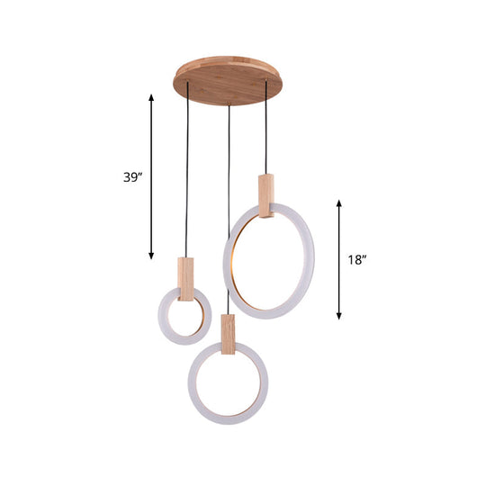 White Bedroom Suspension Pendant with Acrylic Shade and Ring Detail - 8"/12"/16" Dia