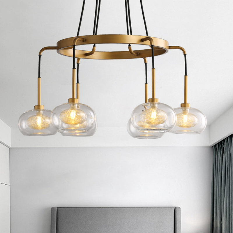 Post-Modern Island Chandelier With Clear Glass And Gold Finish - 6/8 Led Lights Canopy Options