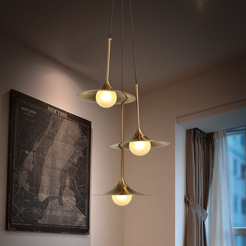 Contemporary Trumpet Hanging Light - Brass Pendant For Hallway With Glass Shade