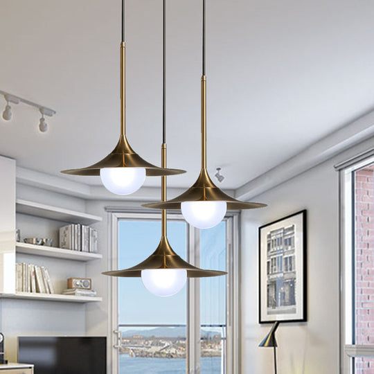 Contemporary Trumpet Hanging Light - Brass Pendant For Hallway With Glass Shade