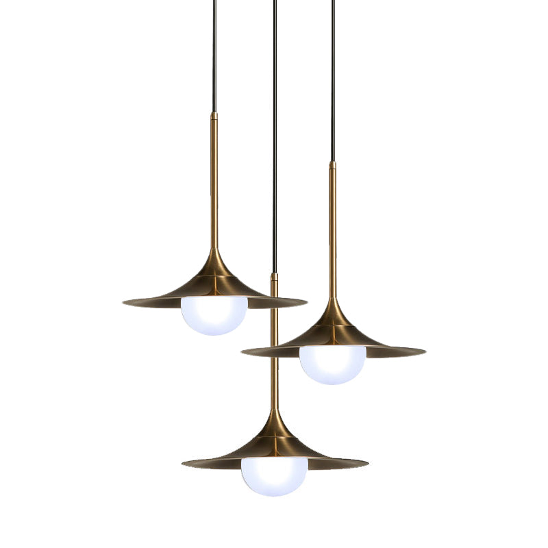 Contemporary Trumpet Hanging Light - Brass Pendant For Hallway With Glass Shade