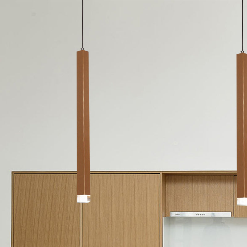 Veronica - Gold Slim Cuboid Metal Suspension Light - Simple Style Hanging Pendant