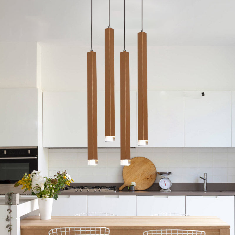 Veronica - Gold Slim Cuboid Metal Suspension Light - Simple Style Hanging Pendant