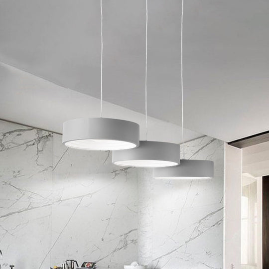 Algieba - Gray Drum Multi Light Pendant with Simplicity LED Metal Lighting