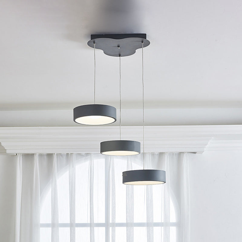 Algieba - Gray Drum Multi Light Pendant with Simplicity LED Metal Lighting