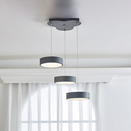 Algieba - Gray Drum Multi Light Pendant With Simplicity Led Metal Lighting