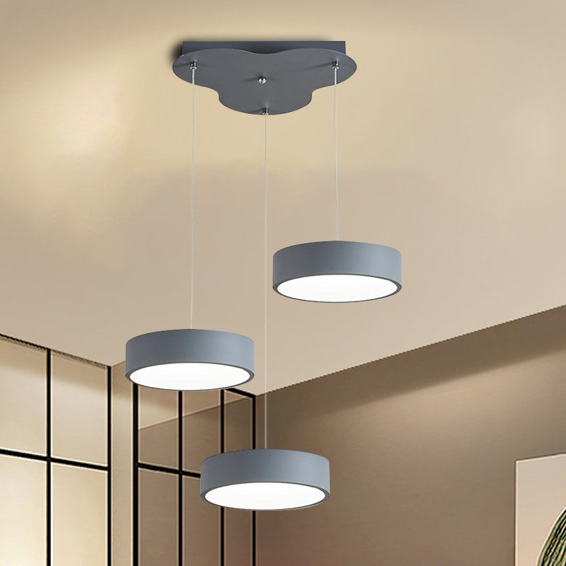 Algieba - Gray Drum Multi Light Pendant with Simplicity LED Metal Lighting