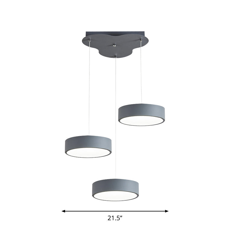 Algieba - Gray Drum Multi Light Pendant with Simplicity LED Metal Lighting