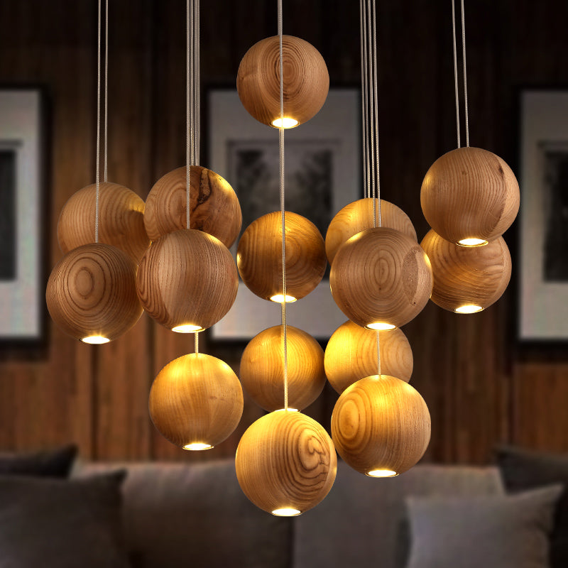 Modern Wooden Led Cluster Pendant Light - 1/7/10/16-Head Ceiling Fixture Kit For Living Room