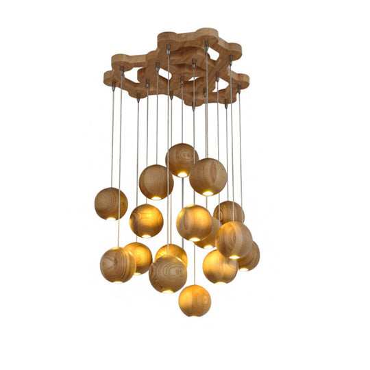 Modern Wooden Led Cluster Pendant Light - 1/7/10/16-Head Ceiling Fixture Kit For Living Room