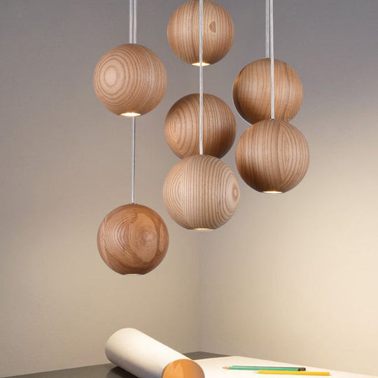 Modern Wooden Led Cluster Pendant Light - 1/7/10/16-Head Ceiling Fixture Kit For Living Room