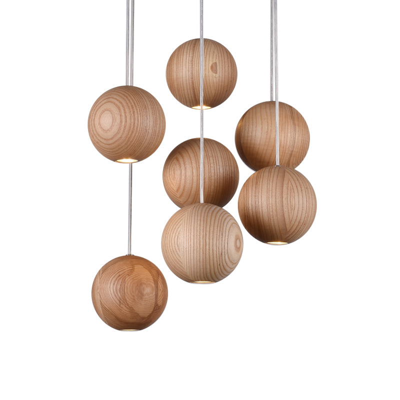 Modern Wooden Led Cluster Pendant Light - 1/7/10/16-Head Ceiling Fixture Kit For Living Room