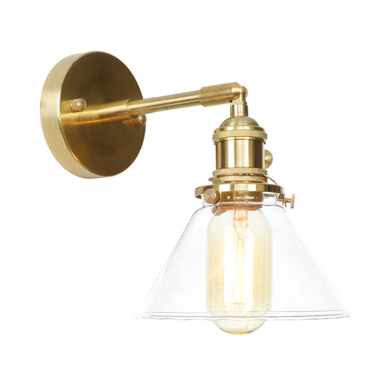 Rustic Antique Conical Wall Sconce Light With Clear Glass - Perfect For Bedroom Lighting