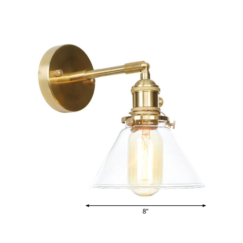 Rustic Antique Conical Wall Sconce Light With Clear Glass - Perfect For Bedroom Lighting