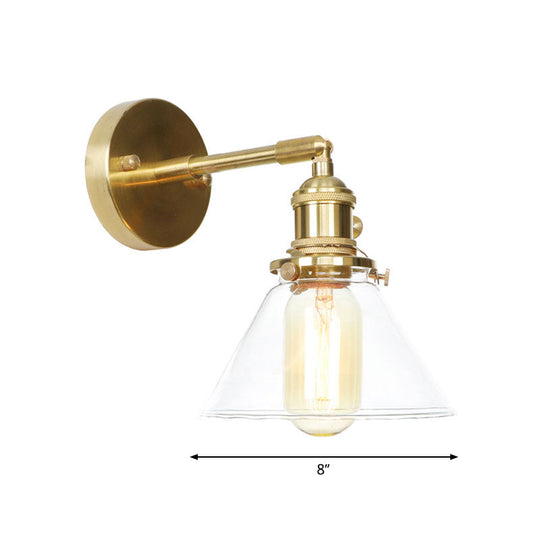 Rustic Antique Conical Wall Sconce Light With Clear Glass - Perfect For Bedroom Lighting