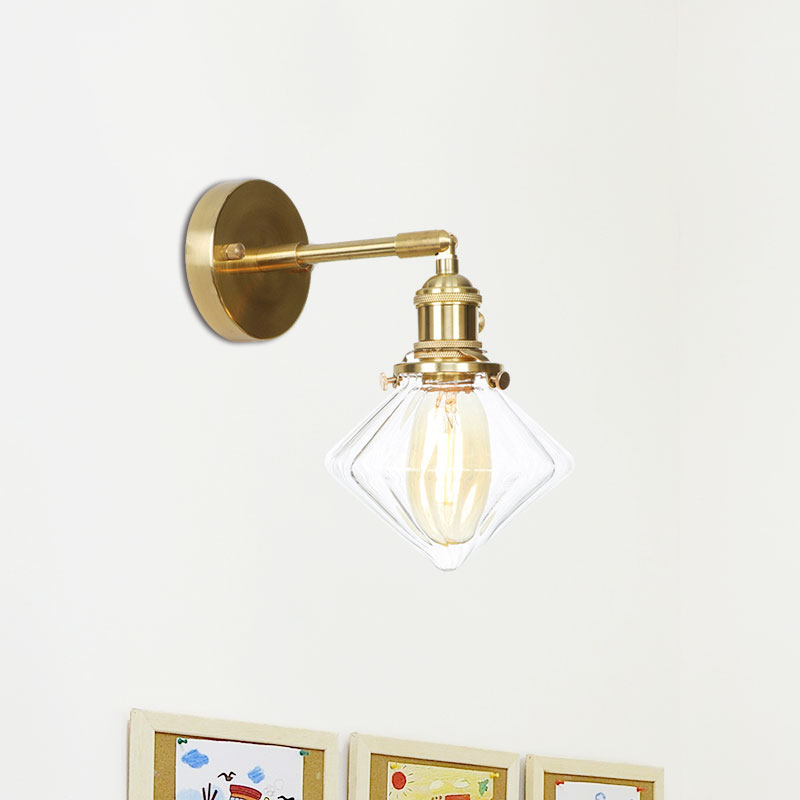 Clear Ribbed Glass Gem Wall Light - Retro Style Outdoor Porch Sconce