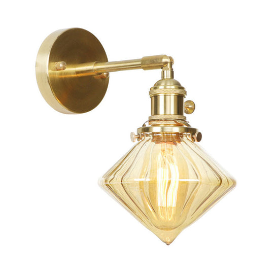 Amber Ribbed Glass Geometric Sconce - Retro Style Wall Light Fixture