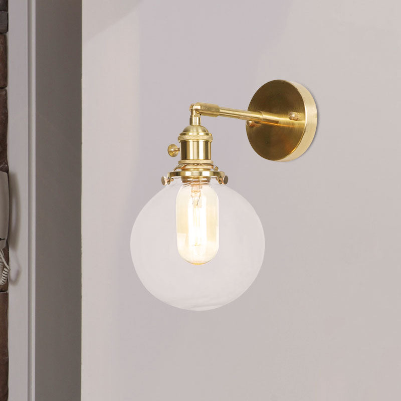 Sleek Spherical Wall Sconce With Clear Glass Shade - Industrial Porch Lamp