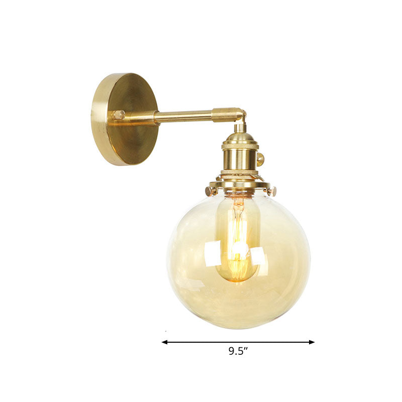 Retro Style Amber Glass Ball Wall Sconce - Outdoor 1 Light Fixture