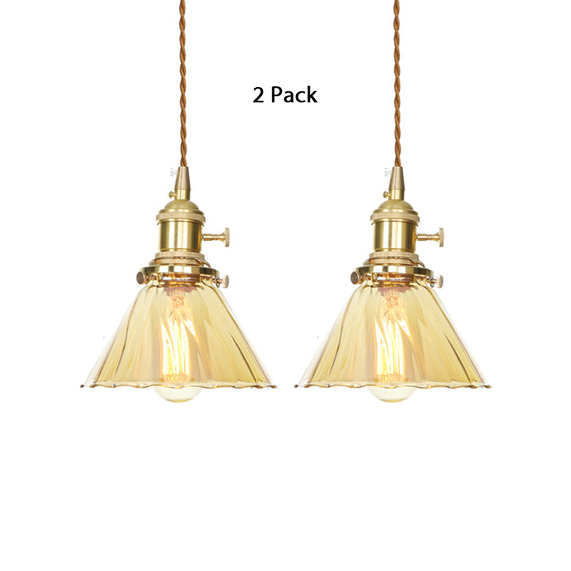 Amber Ruffle Glass Pendant Lamp - Retro Flared Style, 1-Light Ceiling Hanging Light for Kitchen