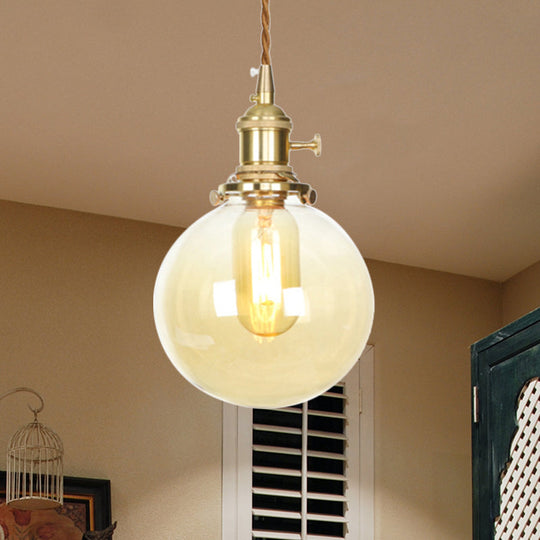 Amber Pendant Light With Adjustable Cord And Globe Glass Shade - Industrial Indoor Lighting / 1