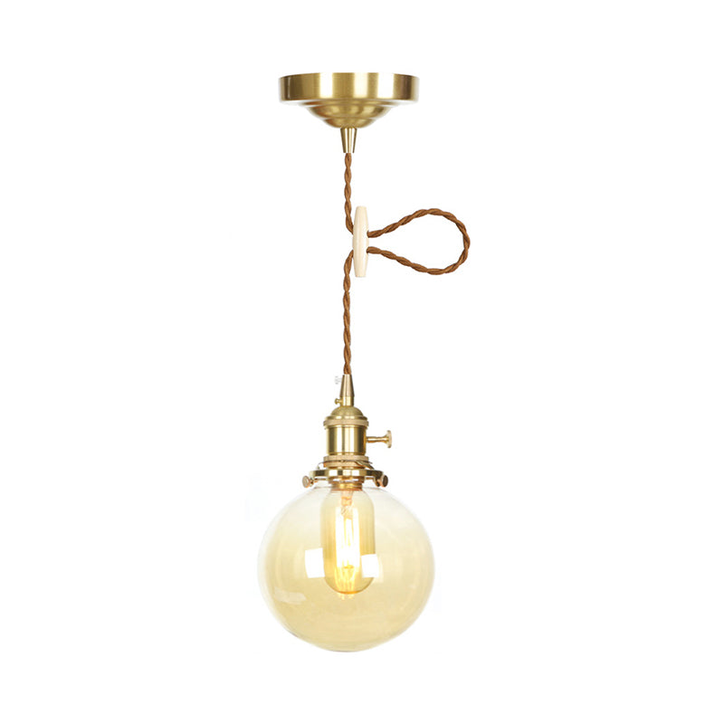 1-Light Amber Pendant Light with Adjustable Cord and Globe Glass Shade - Industrial Indoor Lighting