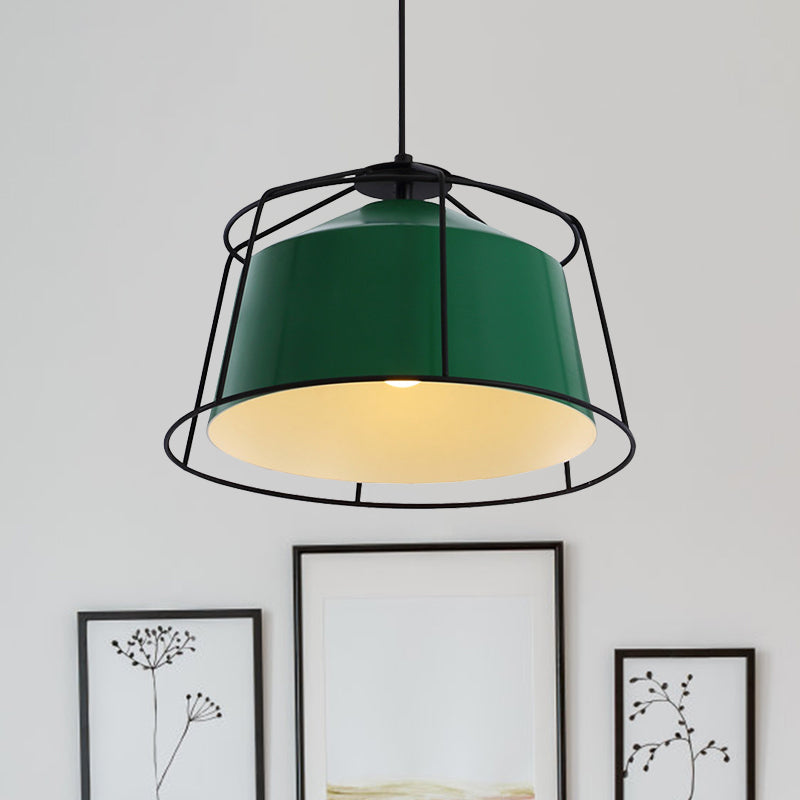 Modern Metal Drum Ceiling Pendant Light For Living Room - 1 Indoor Hanging Green