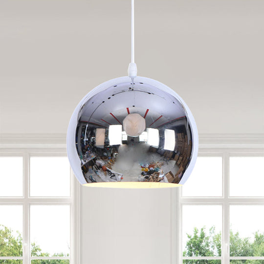 Industrial Metallic Orb Pendant Light For Living Room Chrome