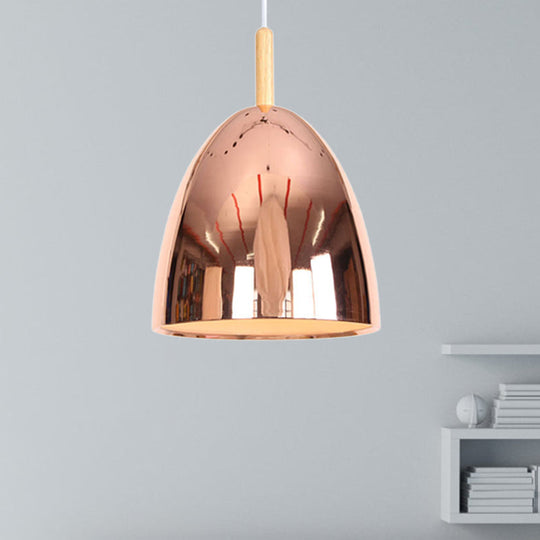 Bell Industrial Hanging Lamp With Electroplated Metal Shade - Single Pendant Light Rose Gold