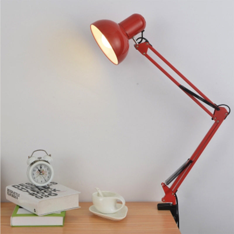 Modern Metal Shade Desk Lamp - Stylish Adjustable 1 Bulb Light For Bedroom Reading Red