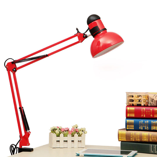 Simple Style Adjustable Dome Desk Lamp: Metallic 1-Light Black/Red Book Reading Light For Study Room