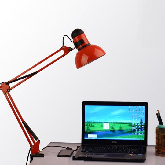 Simple Style Adjustable Dome Desk Lamp: Metallic 1-Light Black/Red Book Reading Light For Study Room