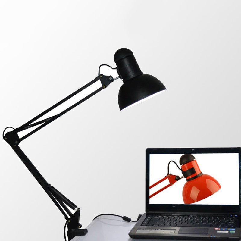 Simple Style Adjustable Dome Desk Lamp: Metallic 1-Light Black/Red Book Reading Light For Study Room