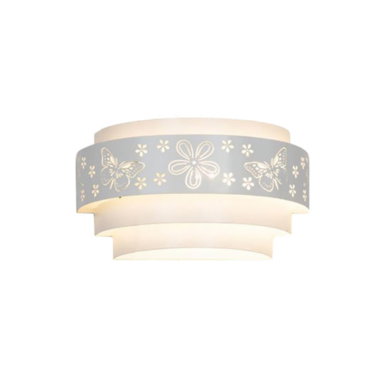 Modern Metal Wall Sconce With Etched Pattern - White Light For Living Room