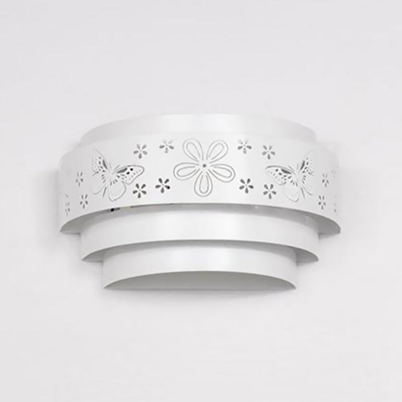 Modern Metal Wall Sconce With Etched Pattern - White Light For Living Room