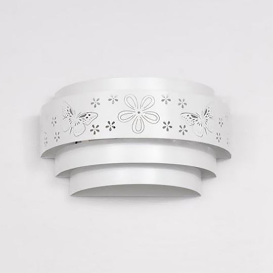 Modern Metal Wall Sconce With Etched Pattern - White Light For Living Room