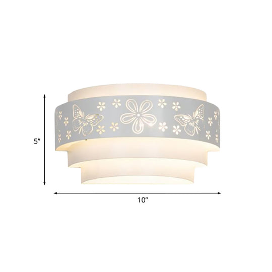 Modern Metal Wall Sconce With Etched Pattern - White Light For Living Room