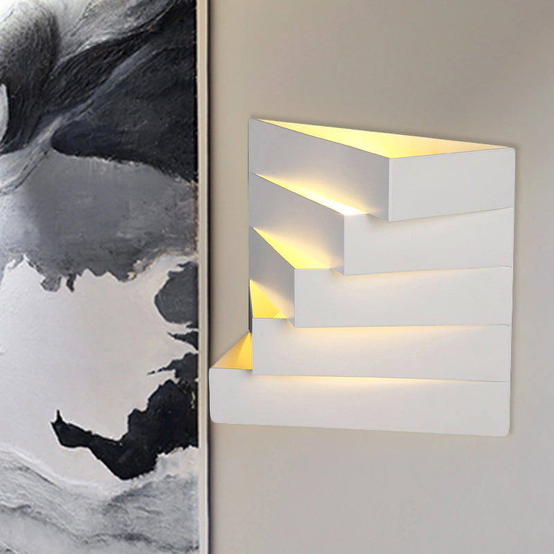 Stylish White Wall Mounted Lamp For Living Room - 1 Stair Shaped Plaster Shade Light Fixture