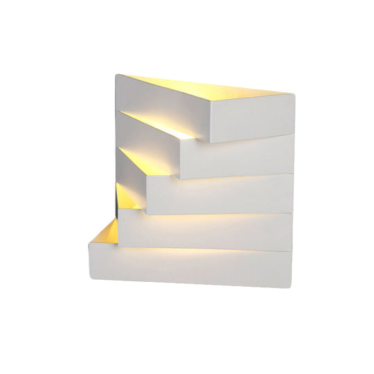 Stylish White Wall Mounted Lamp For Living Room - 1 Stair Shaped Plaster Shade Light Fixture