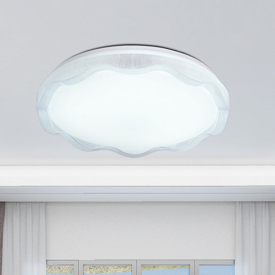 16"/19.5" Simple Style Scalloped Ceiling Lamp with Acrylic Diffuser - White/Blue/Gold Flush Light Fixture for Bedroom