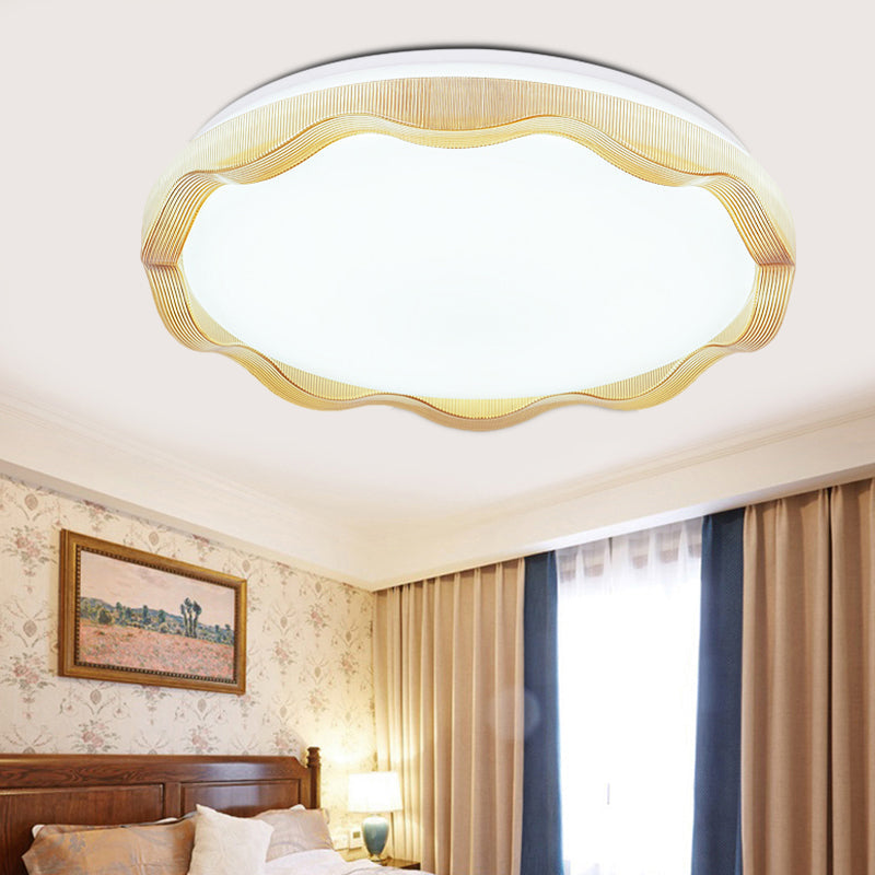 16"/19.5" Simple Style Scalloped Ceiling Lamp with Acrylic Diffuser - White/Blue/Gold Flush Light Fixture for Bedroom