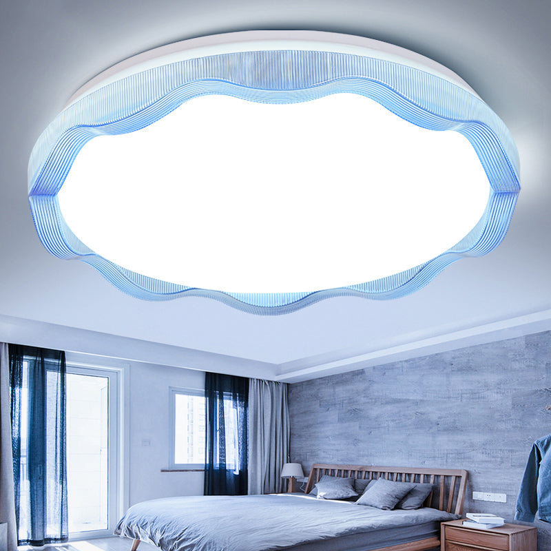 16"/19.5" Simple Style Scalloped Ceiling Lamp with Acrylic Diffuser - White/Blue/Gold Flush Light Fixture for Bedroom